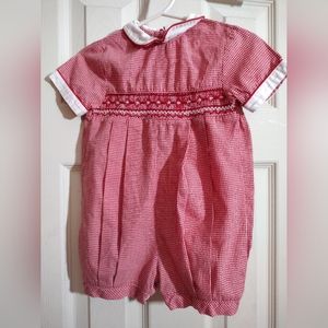 ORIENT EXPRESSED Unisex ROMPER 6 months RED PLAID SMOCKED gingham